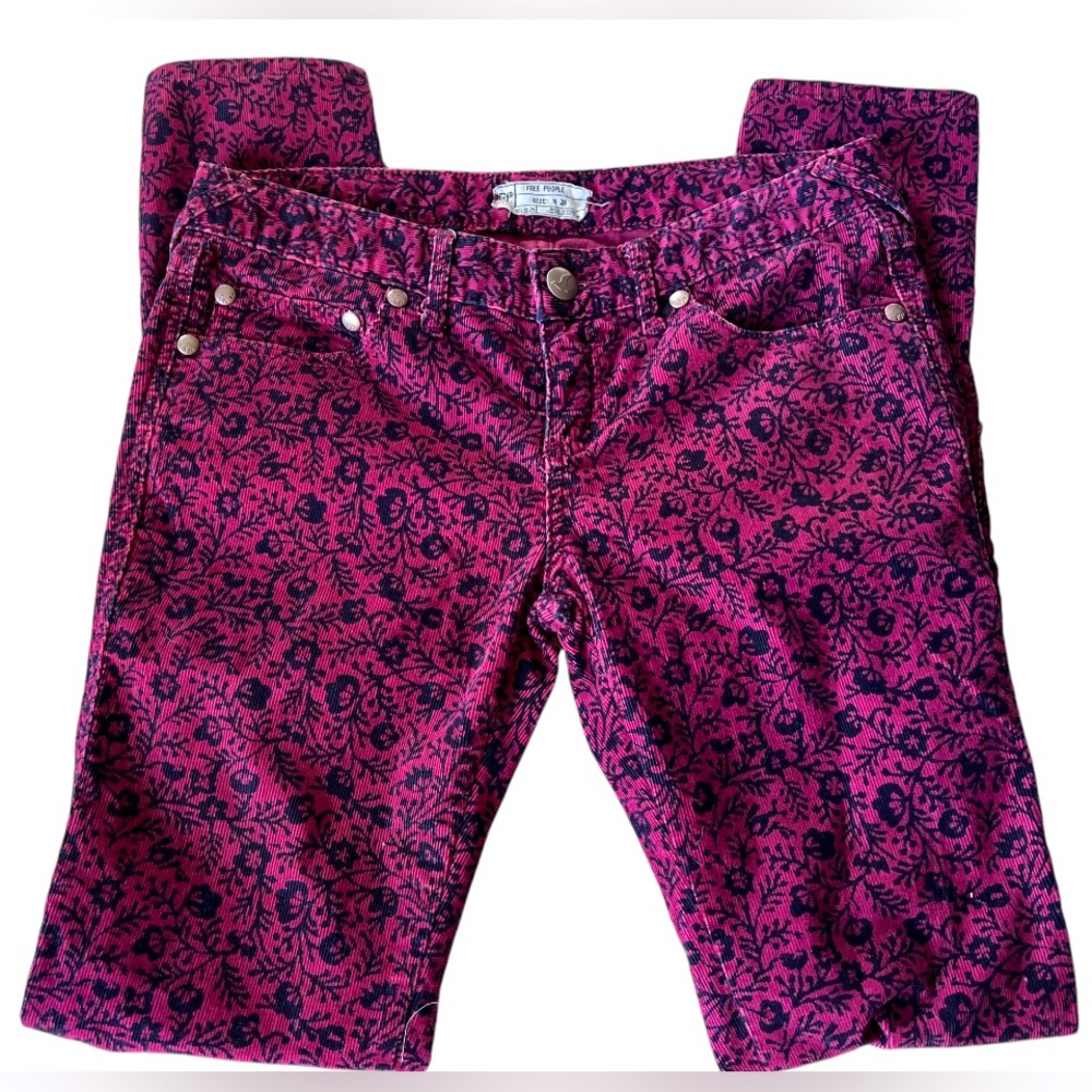 FREE PEOPLE Paisley Pink Purple Floral Print Corduroy Jeans Size 28